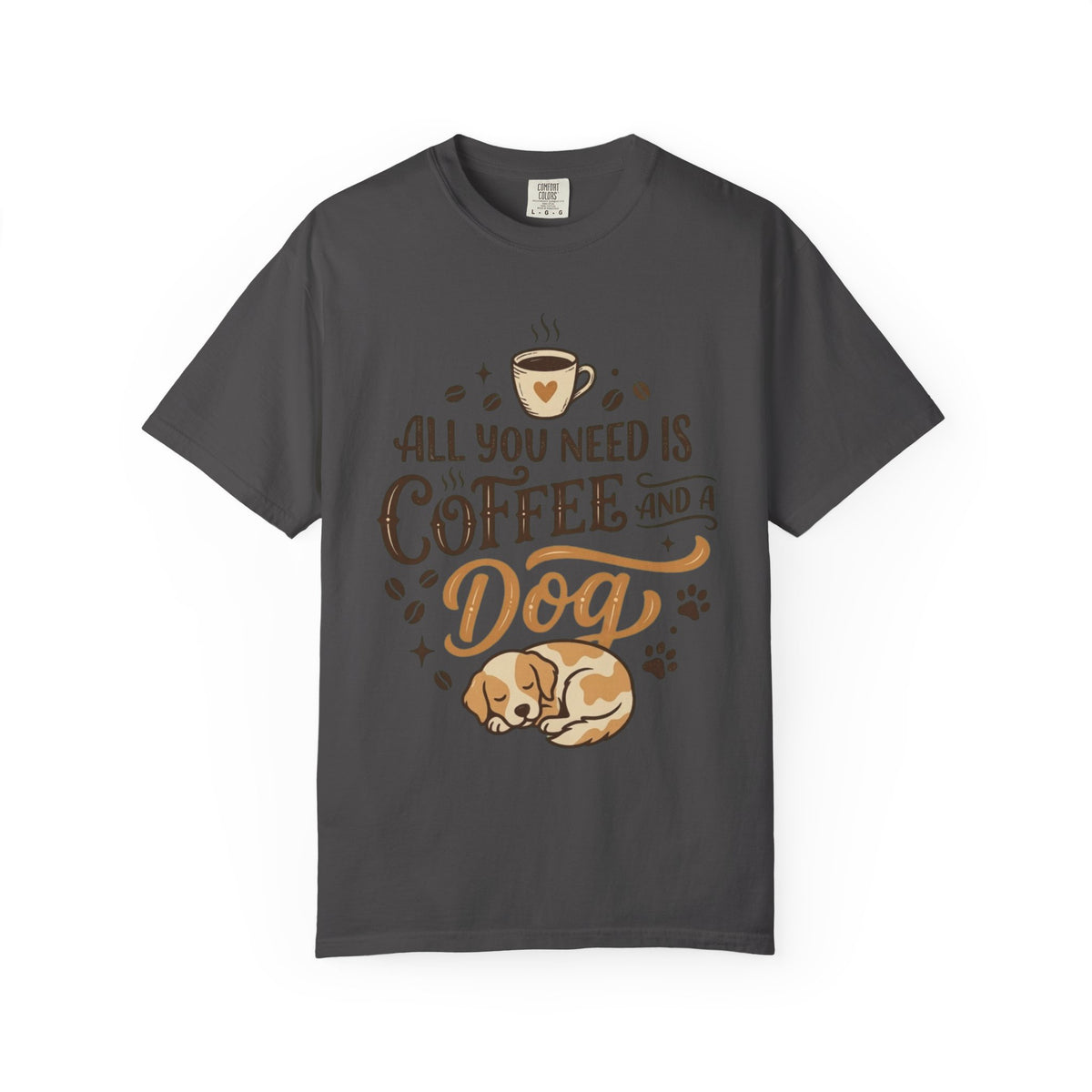 Color: Graphite | Coffee and a Dog Unisex Garment-Dyed Tee