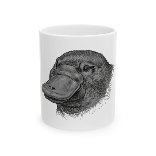 "Pencil Sketch Art Platypus" White Ceramic Mug — Graphic