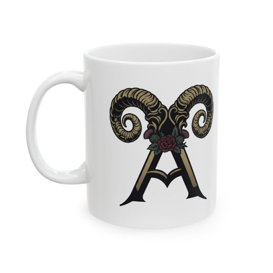 "Floral Monogram Aries" White Ceramic Mug — Graphic