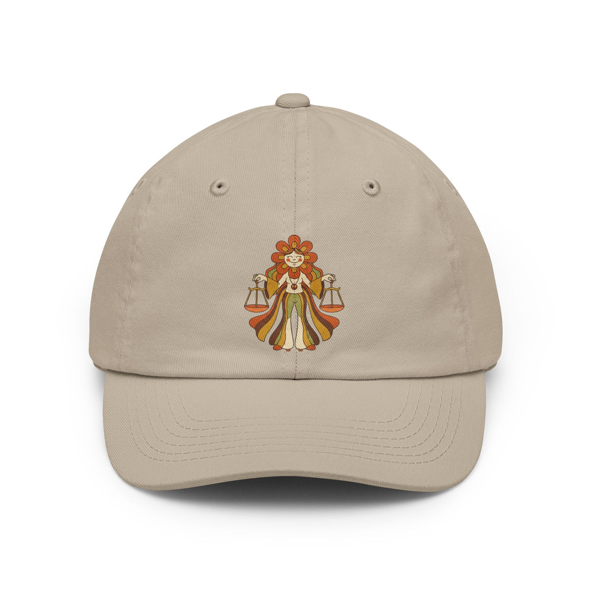 Color: Stone | Retro Mascot Groovy Libra Dad Hat — Graphic