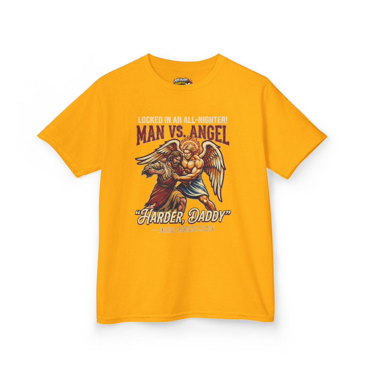 Color: Gold | Good Book Series Man vs Angel Kids Tee