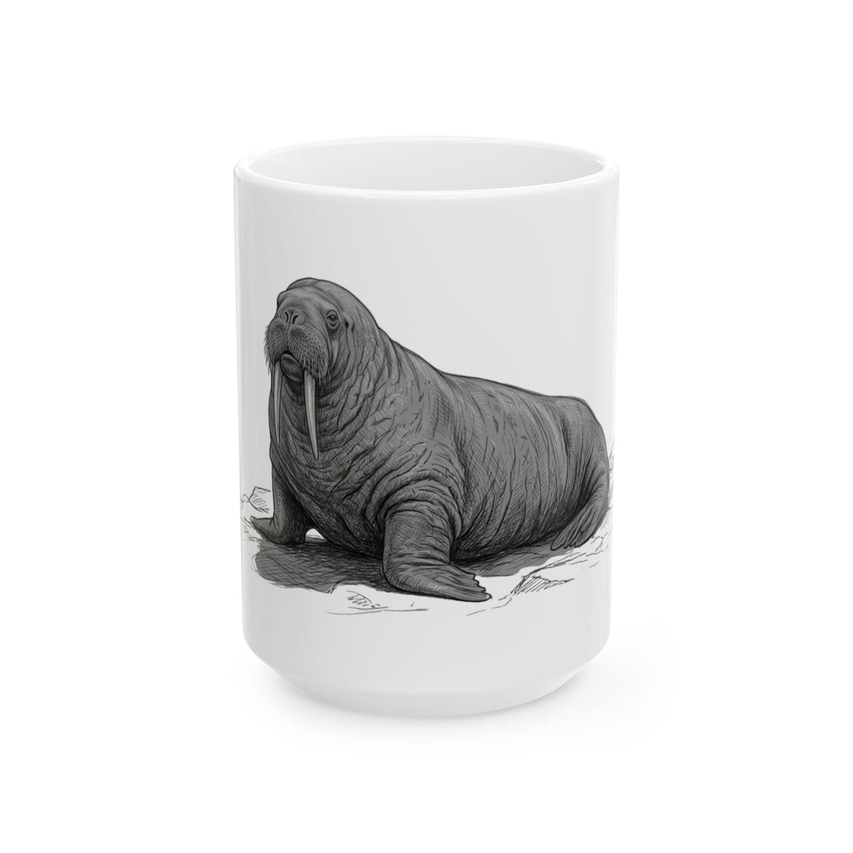 "Pencil Sketch Art Walrus" White Ceramic Mug