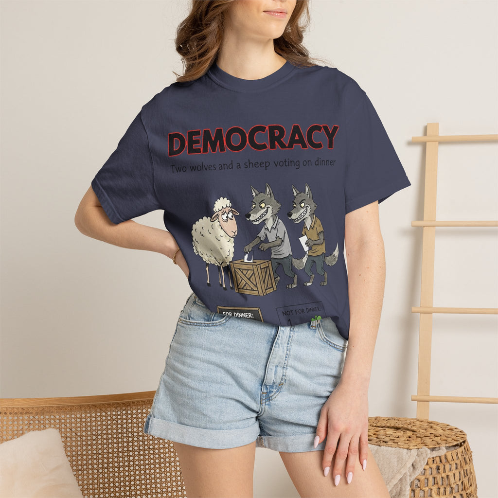"Democracy (Two Wolves and a Sheep" Unisex Garment-Dyed T-shirt