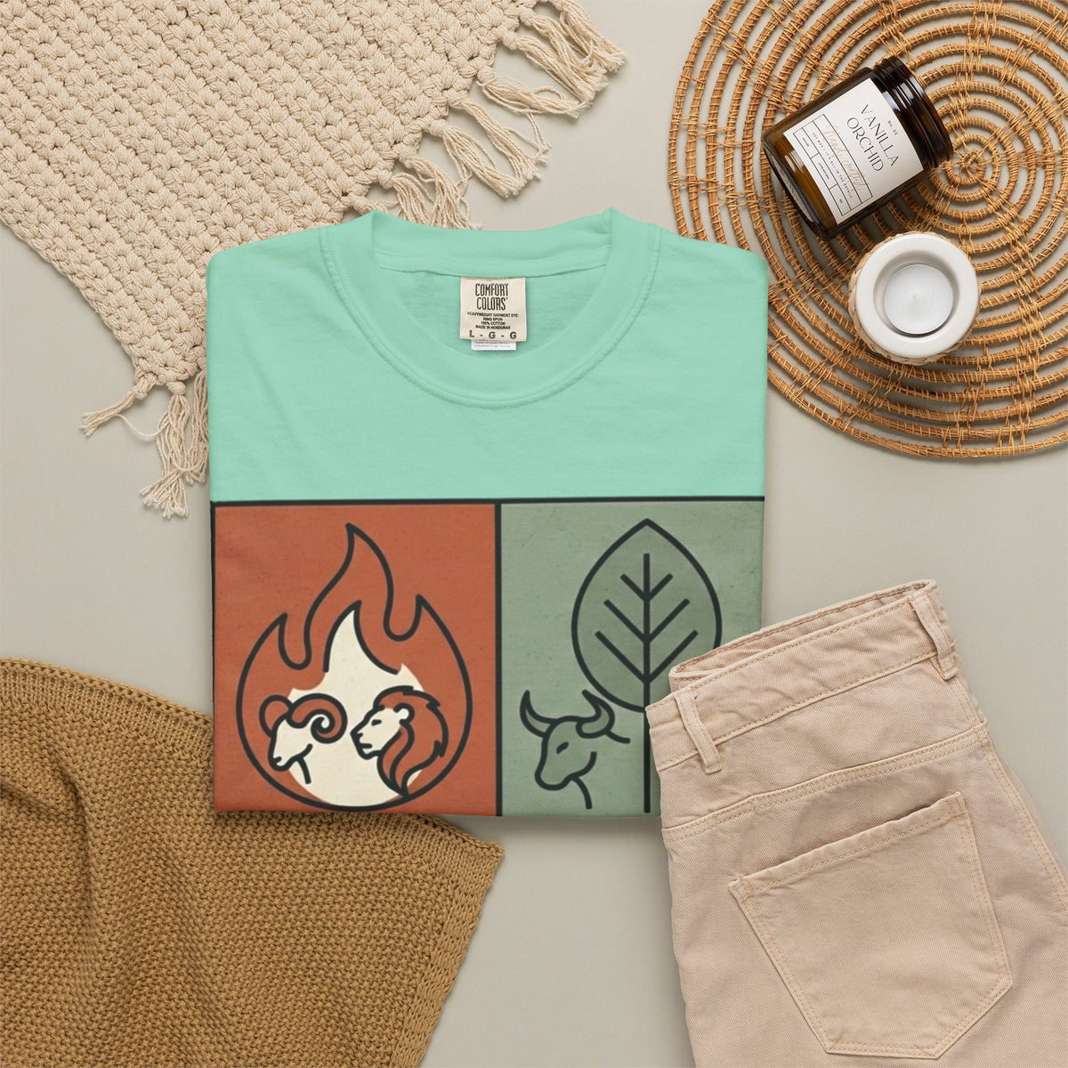 "Four Elements- Fire, Earth, Air, Water" Unisex Garment-Dyed Tee