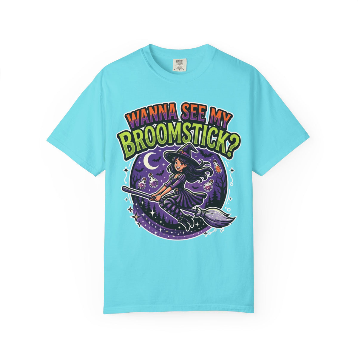 Color: Lagoon Blue | Wanna See My Broomstick Unisex Garment-Dyed Tee