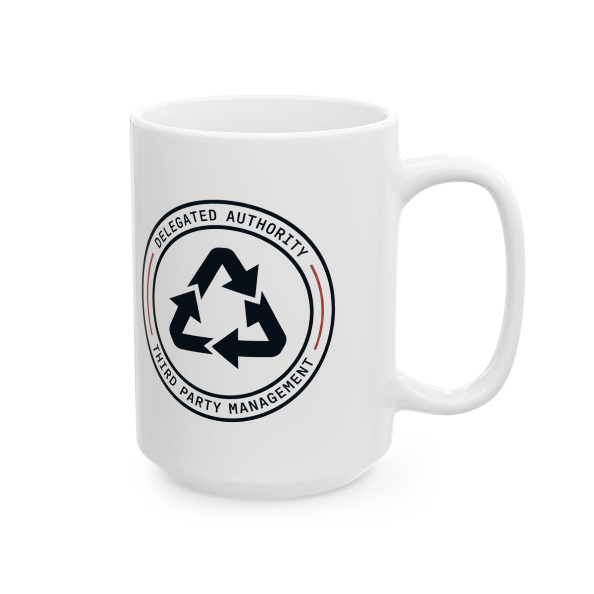 "Managed Entirely By Third Parties" White Ceramic Mug — Graphic