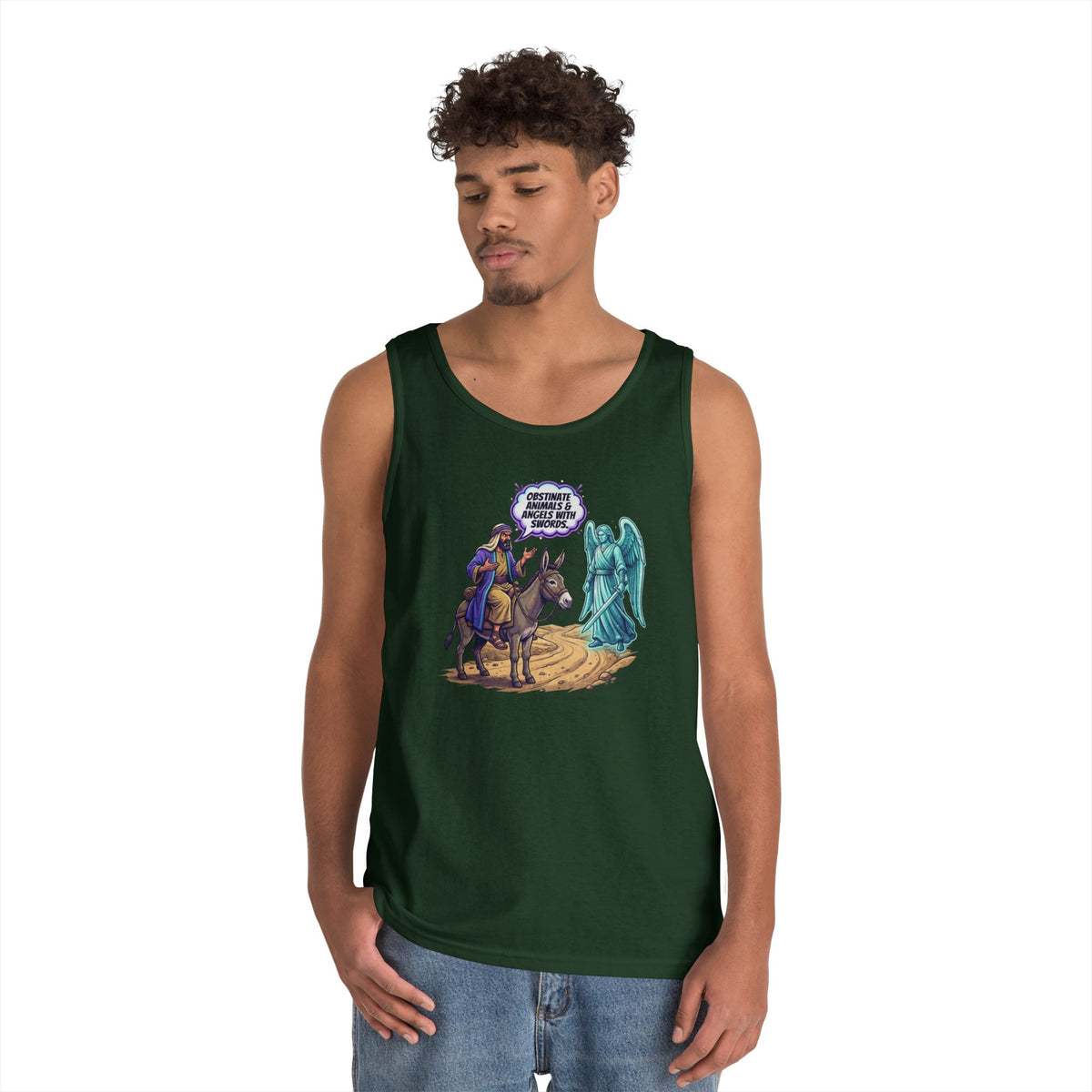 Color: Forest Green | Good Book Series Obstinate Animals & Angels With Swords Tank Top