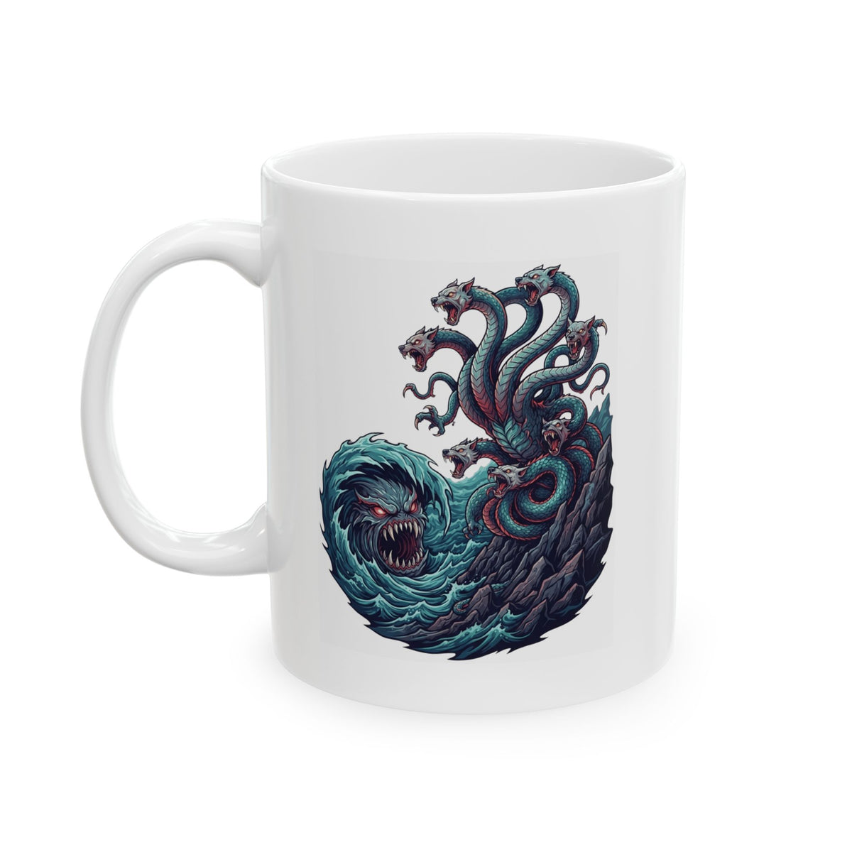 "Charybdis and Scylla (Greek Mythology)" White Ceramic Mug