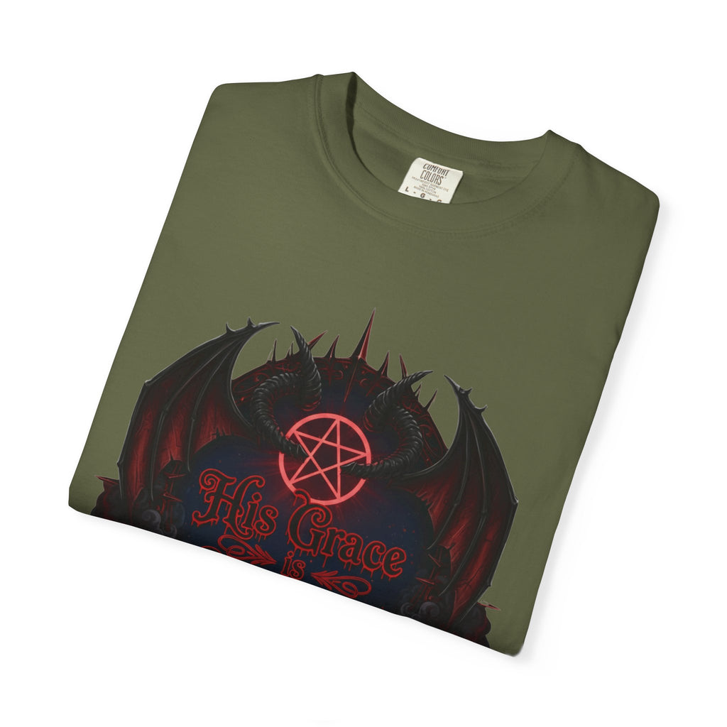 "His Grace is Sufficient Gothic T-Shirt" Unisex Garment-Dyed T-shirt