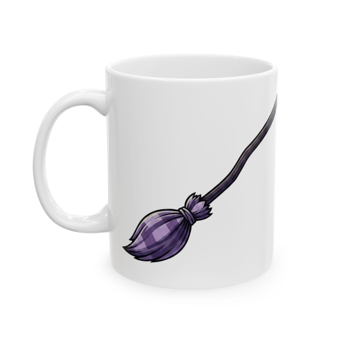 "Wanna See My Broomstick" White Ceramic Mug — Graphic