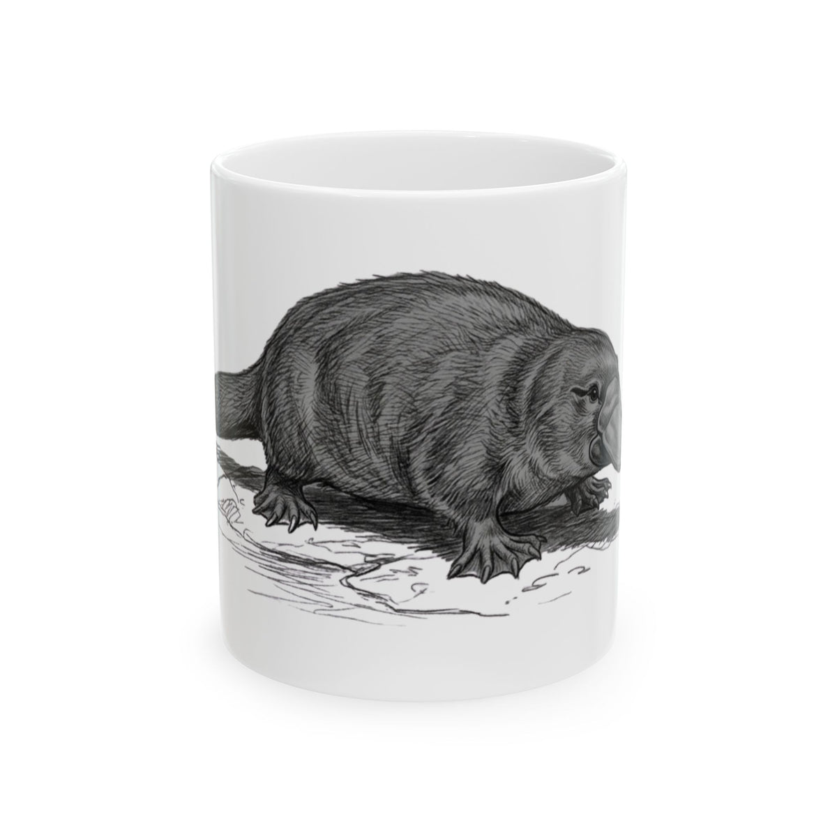 "Pencil Sketch Art Platypus" White Ceramic Mug