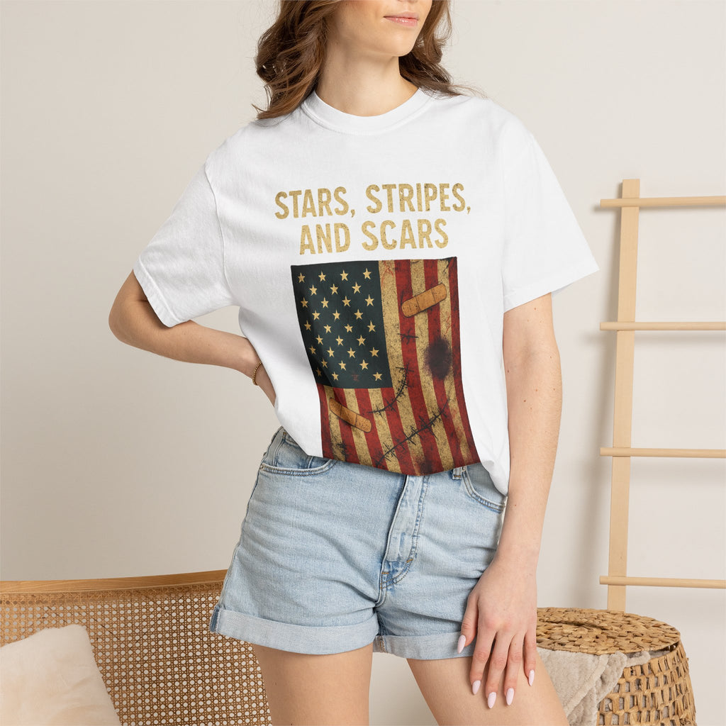 "STARS, STRIPES, AND SCARS" Unisex Garment-Dyed T-shirt
