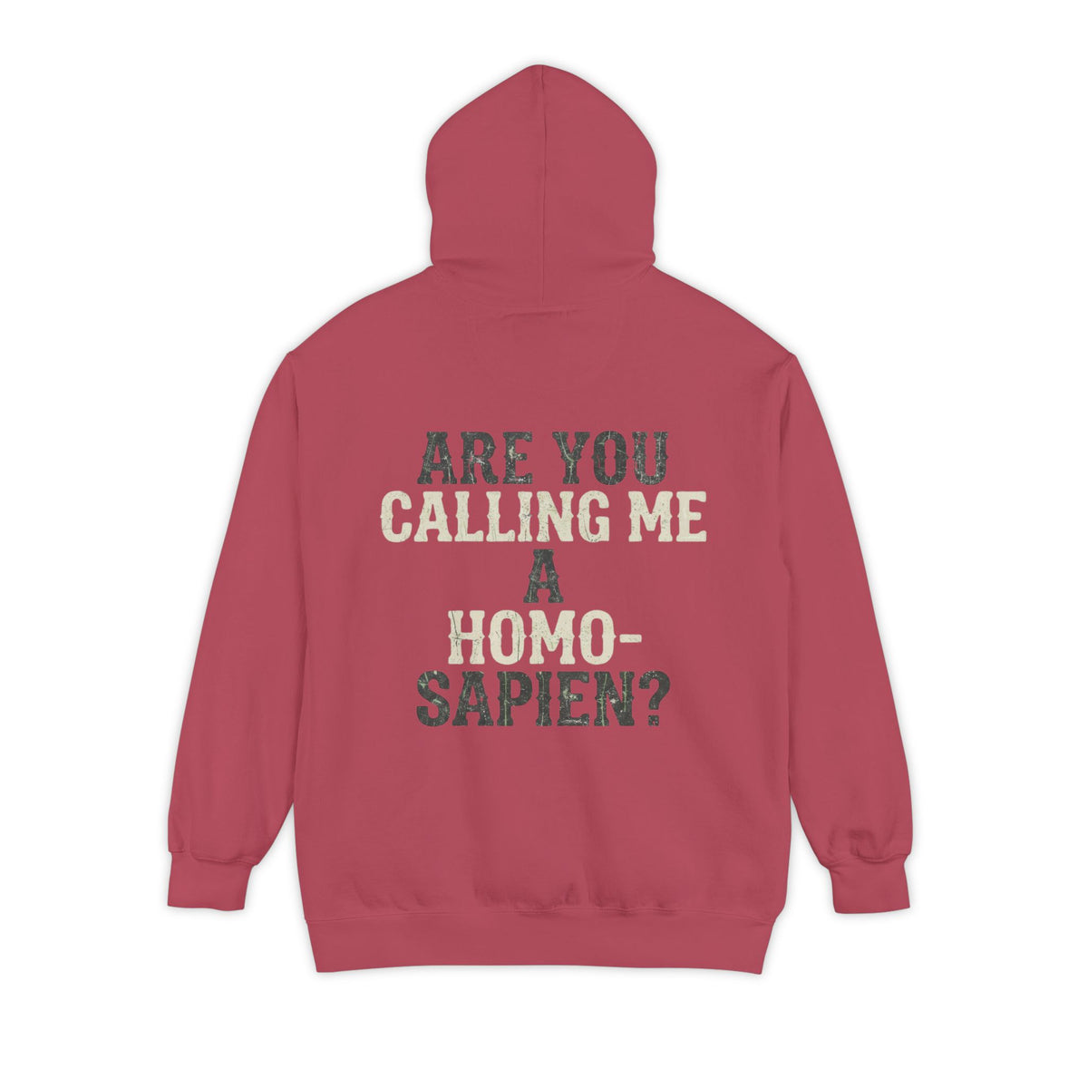 Color: Crimson | Are You Calling Me a Homo-Sapien Garment-Dyed Hoodie