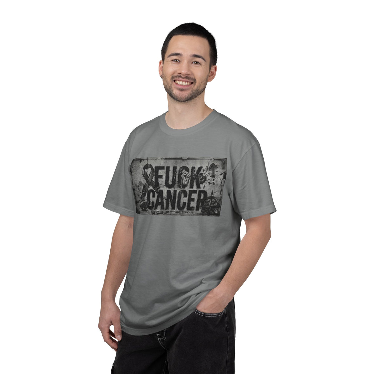 Color: Grey | Cancer Can Fuck Right Off | Garment-Dyed Tee — AttitudeShirts