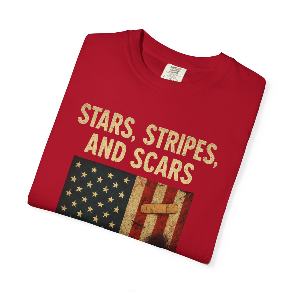 "STARS, STRIPES, AND SCARS" Unisex Garment-Dyed T-shirt