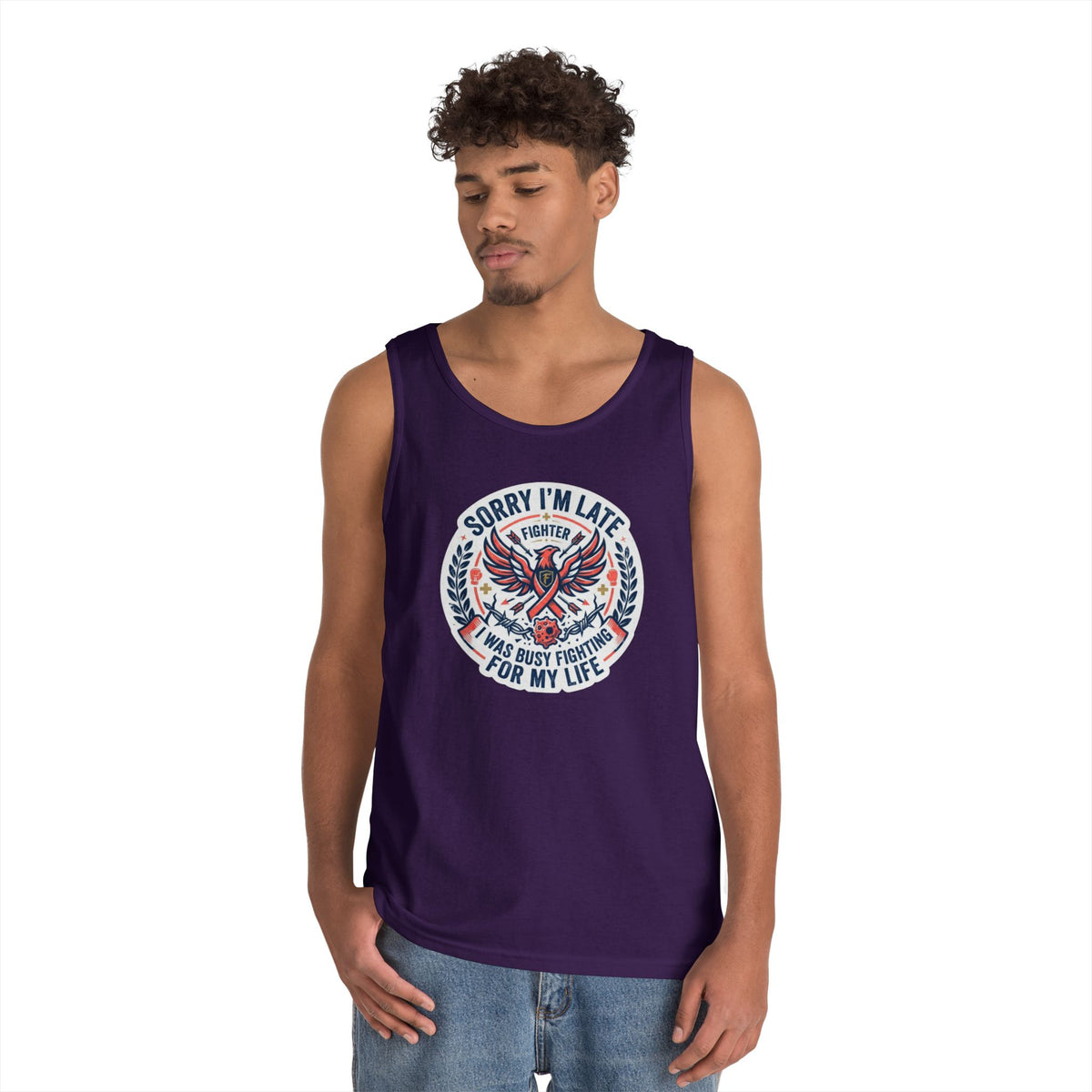 Color: Purple | Sorry I'm Late- Fighting For My Life Tank Top