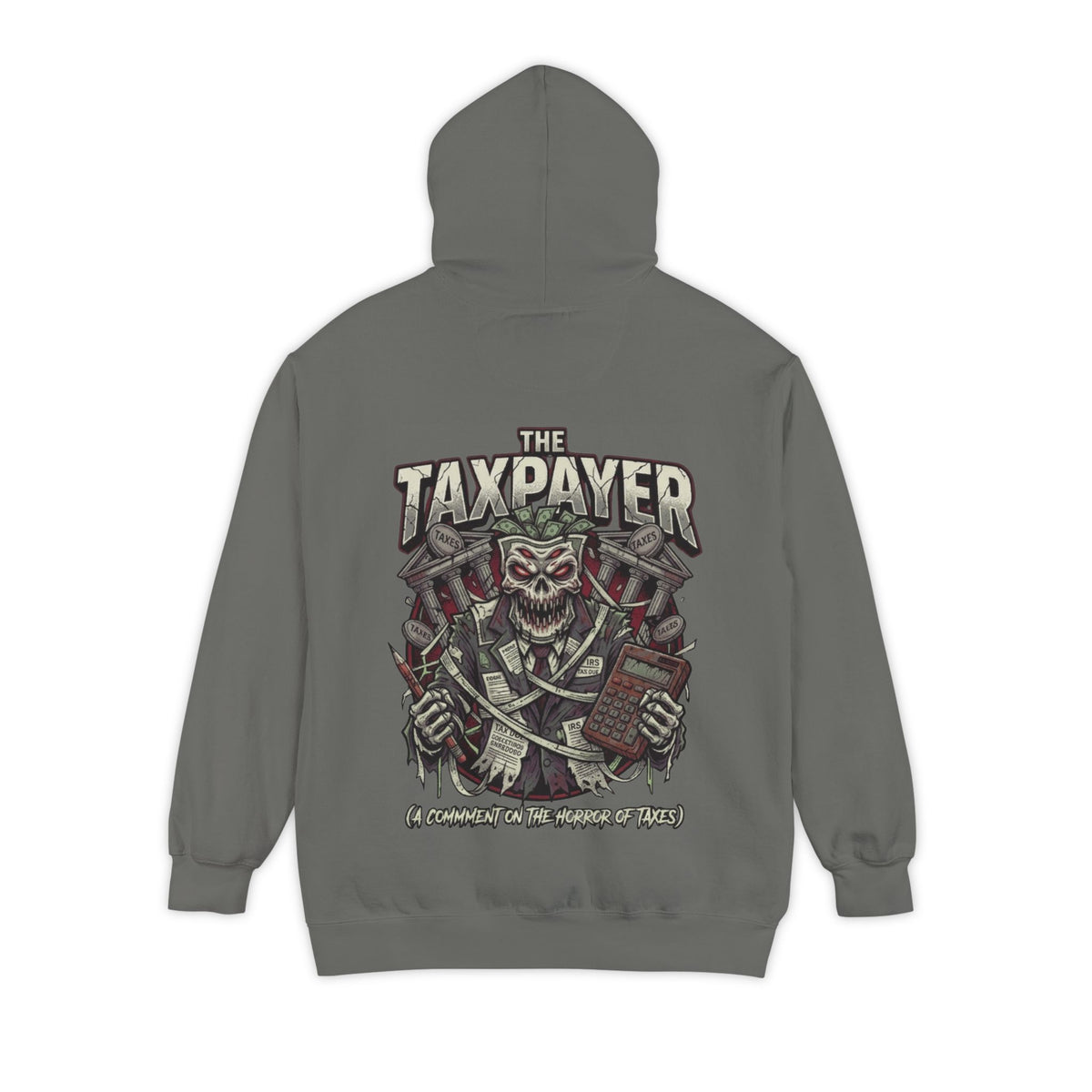 Color: Grey | Horror of Taxes Garment-Dyed Hoodie