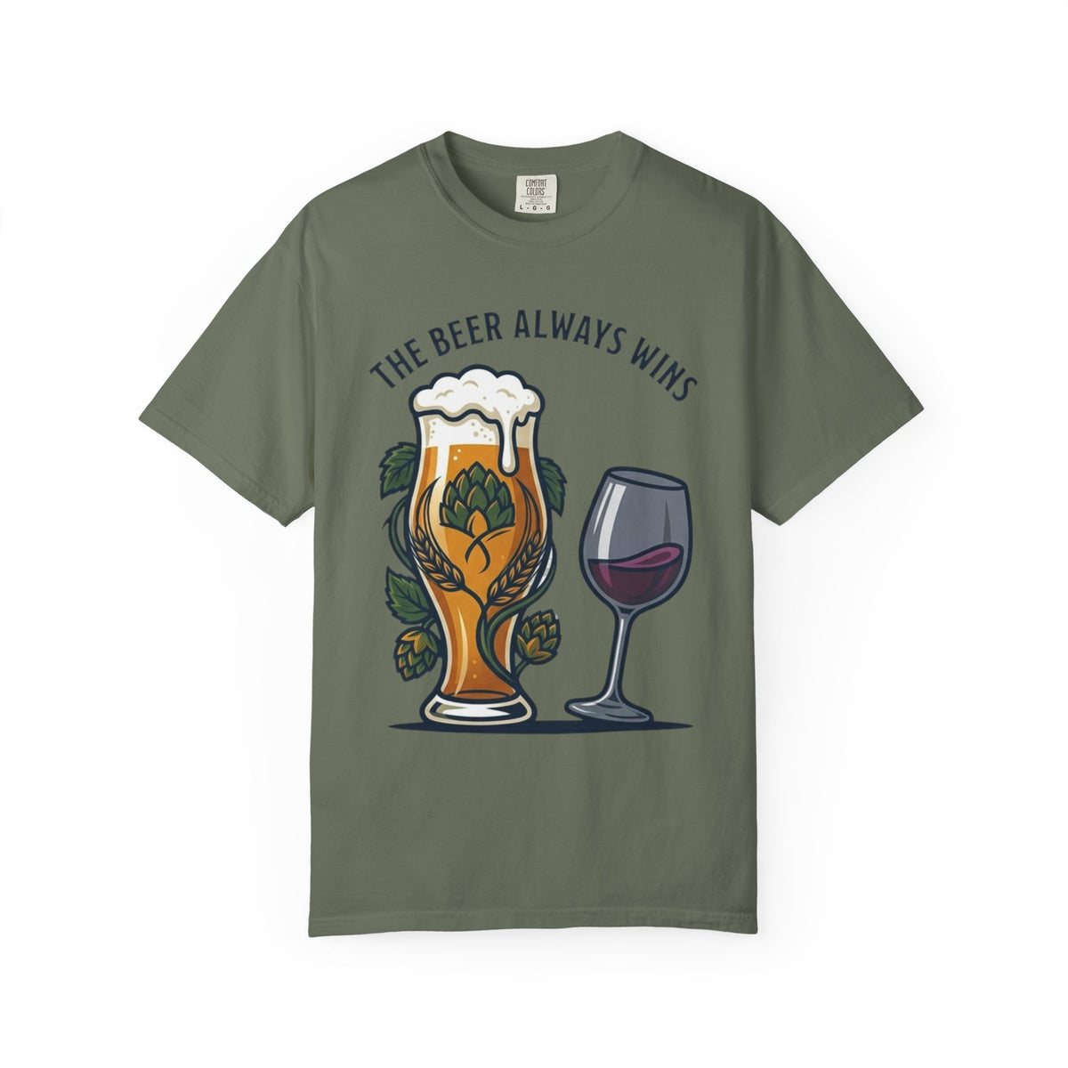 Color: Moss | The Beer Always Wins Unisex Garment-Dyed Tee