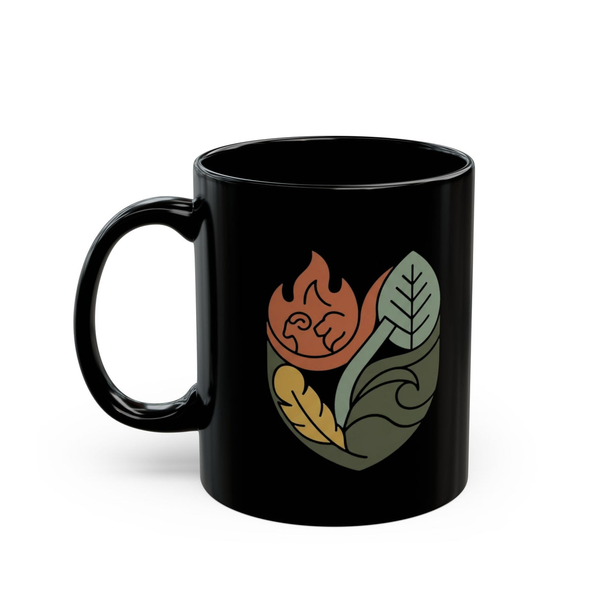 "Four Elements- Fire, Earth, Air, Water" Black Ceramic Mug — Graphic