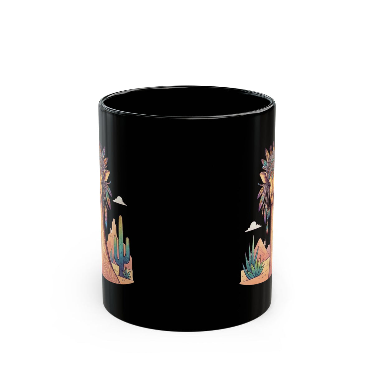 "Hippy Giraffe" Black Ceramic Mug