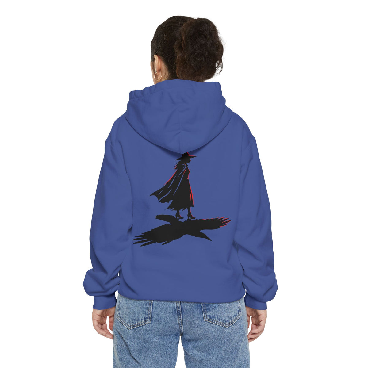 Color: Flo Blue | Witch With Raven Shadow Garment-Dyed Hoodie