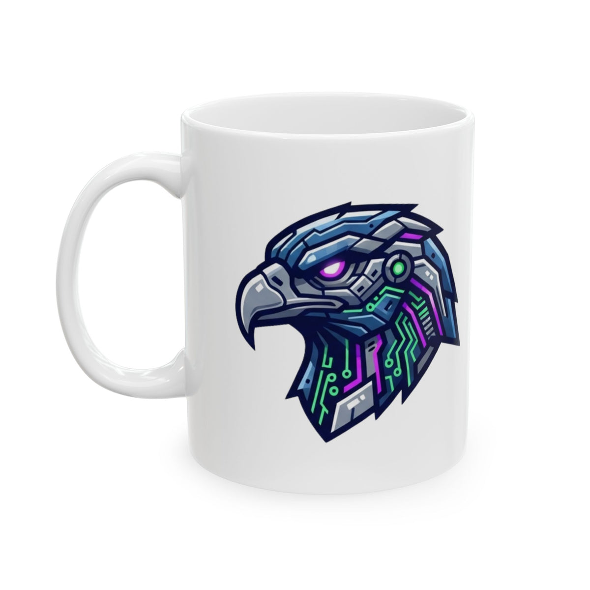 "Cyber Falcon" White Ceramic Mug — Graphic