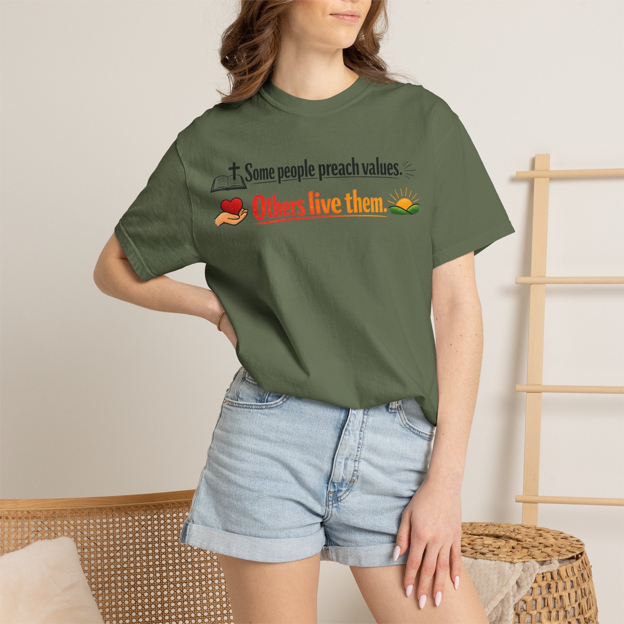 "Actions Over Sermons" Unisex Garment-Dyed T-shirt