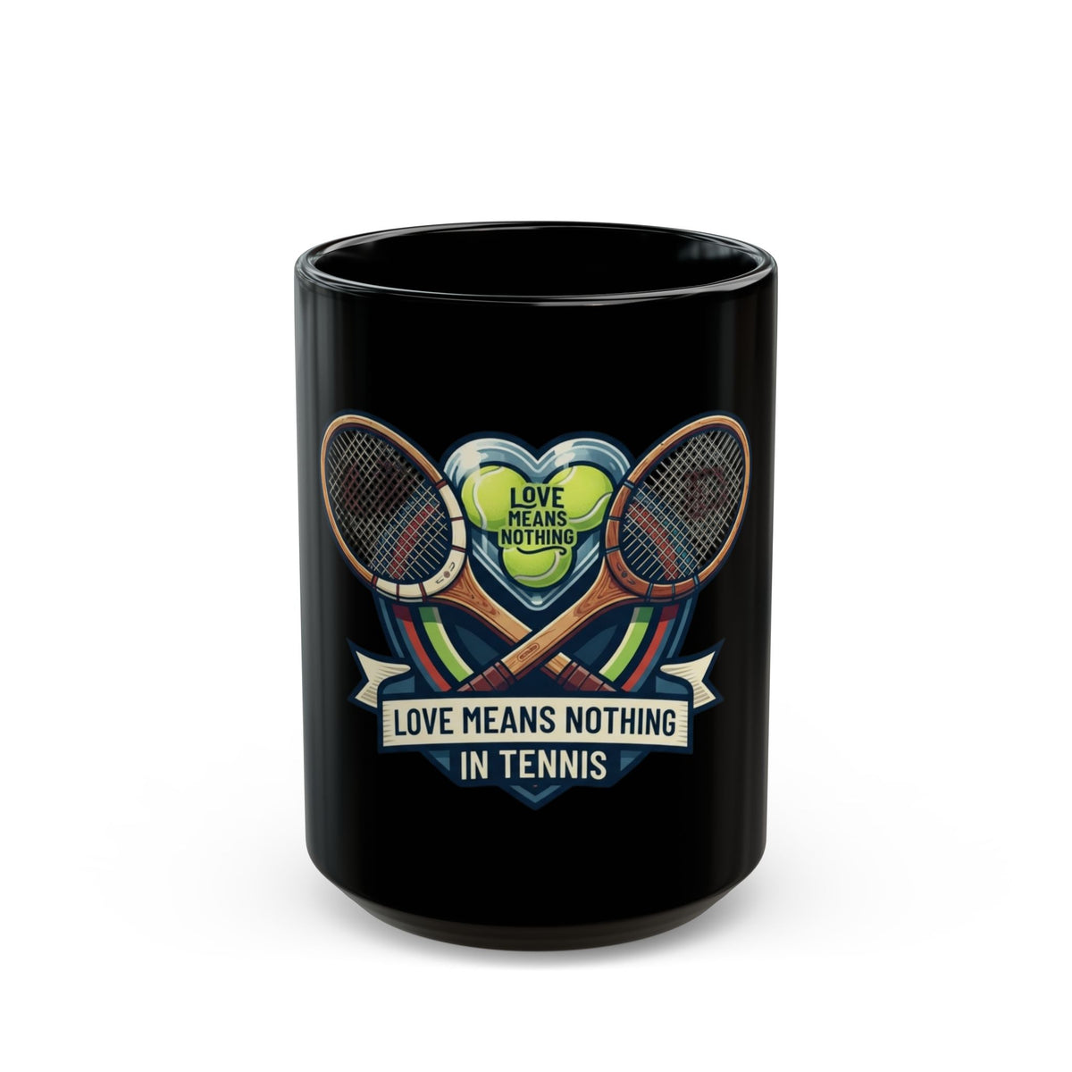 "Love Means Nothing in Tennis" Black Ceramic Mug