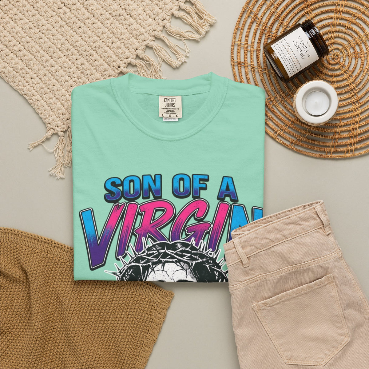 "Good Book Series - Son of A Virgin" Unisex Garment-Dyed Tee