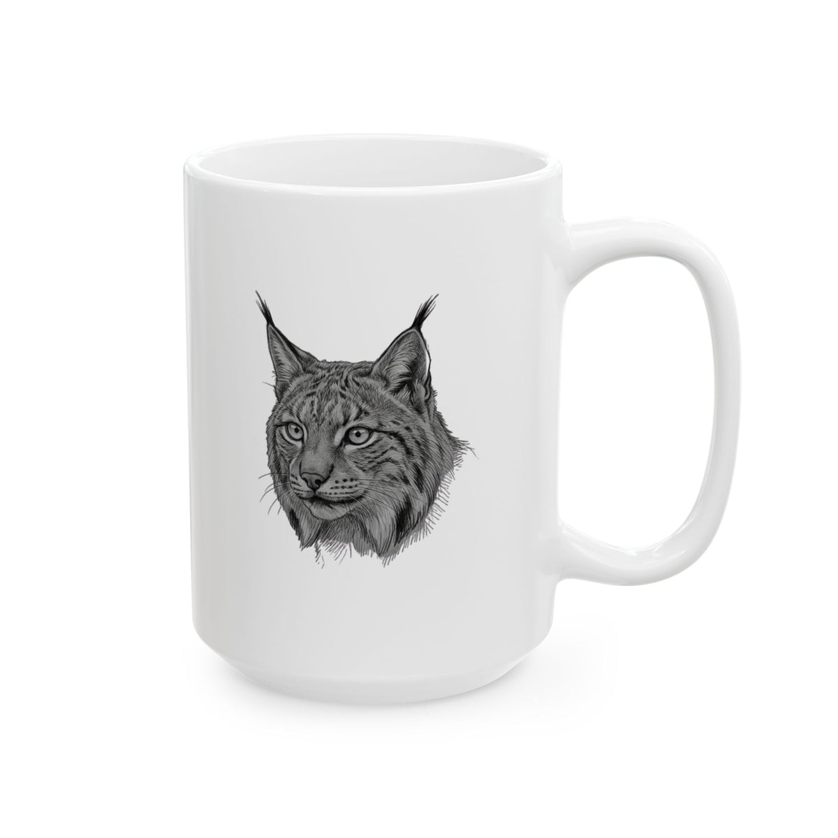 "Pencil Sketch Art Lynx" White Ceramic Mug — Graphic
