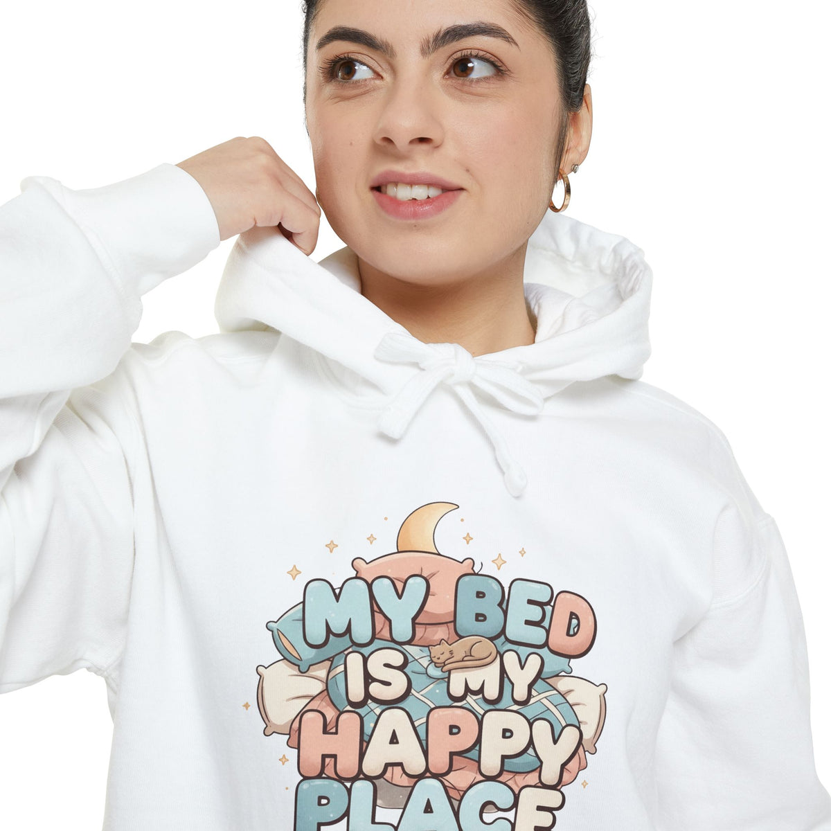 Color: White | Bed > People: A Love Story | Garment-Dyed Hoodie — AttitudeShirts