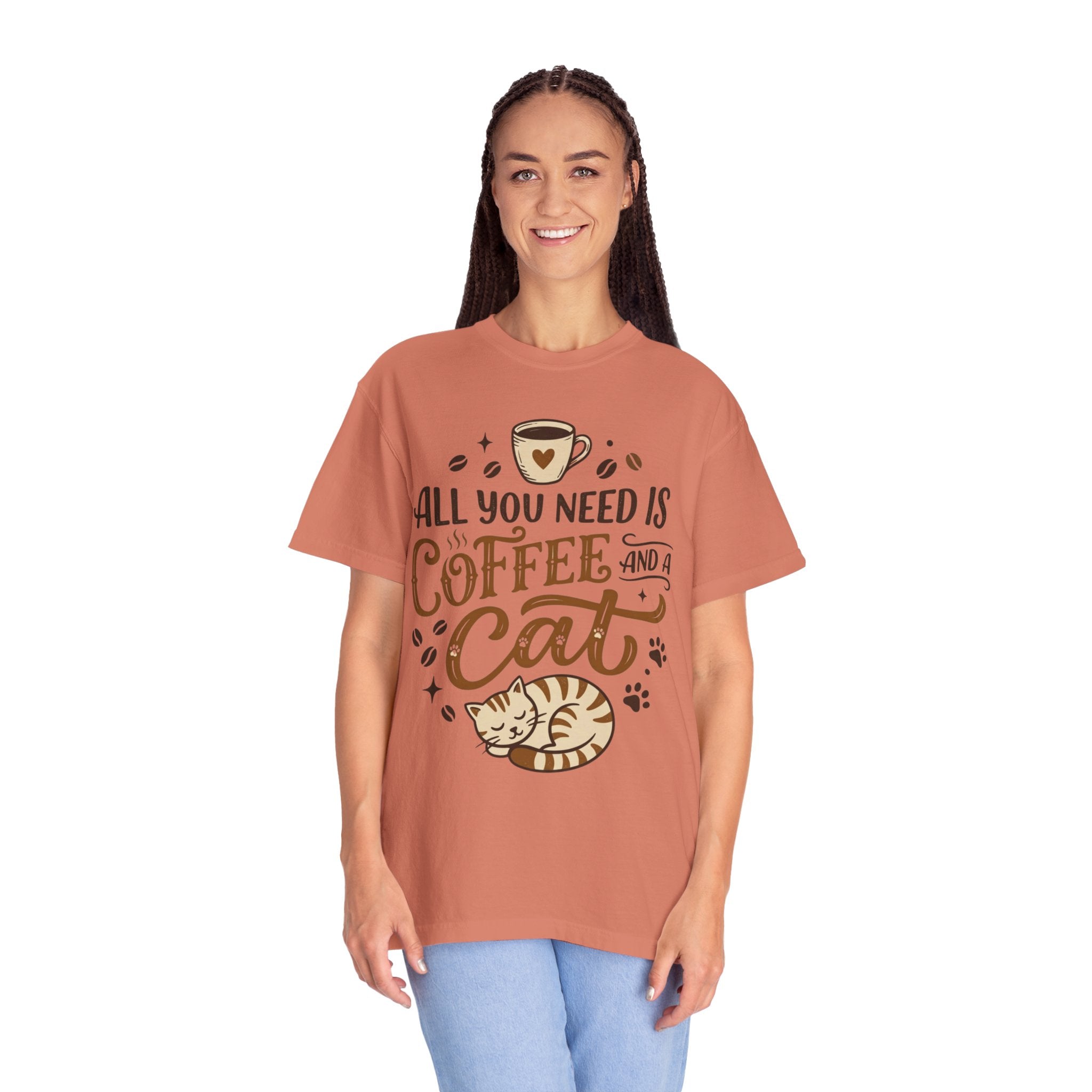 "All You Need is Coffee and a Cat" Unisex Garment-Dyed Tee