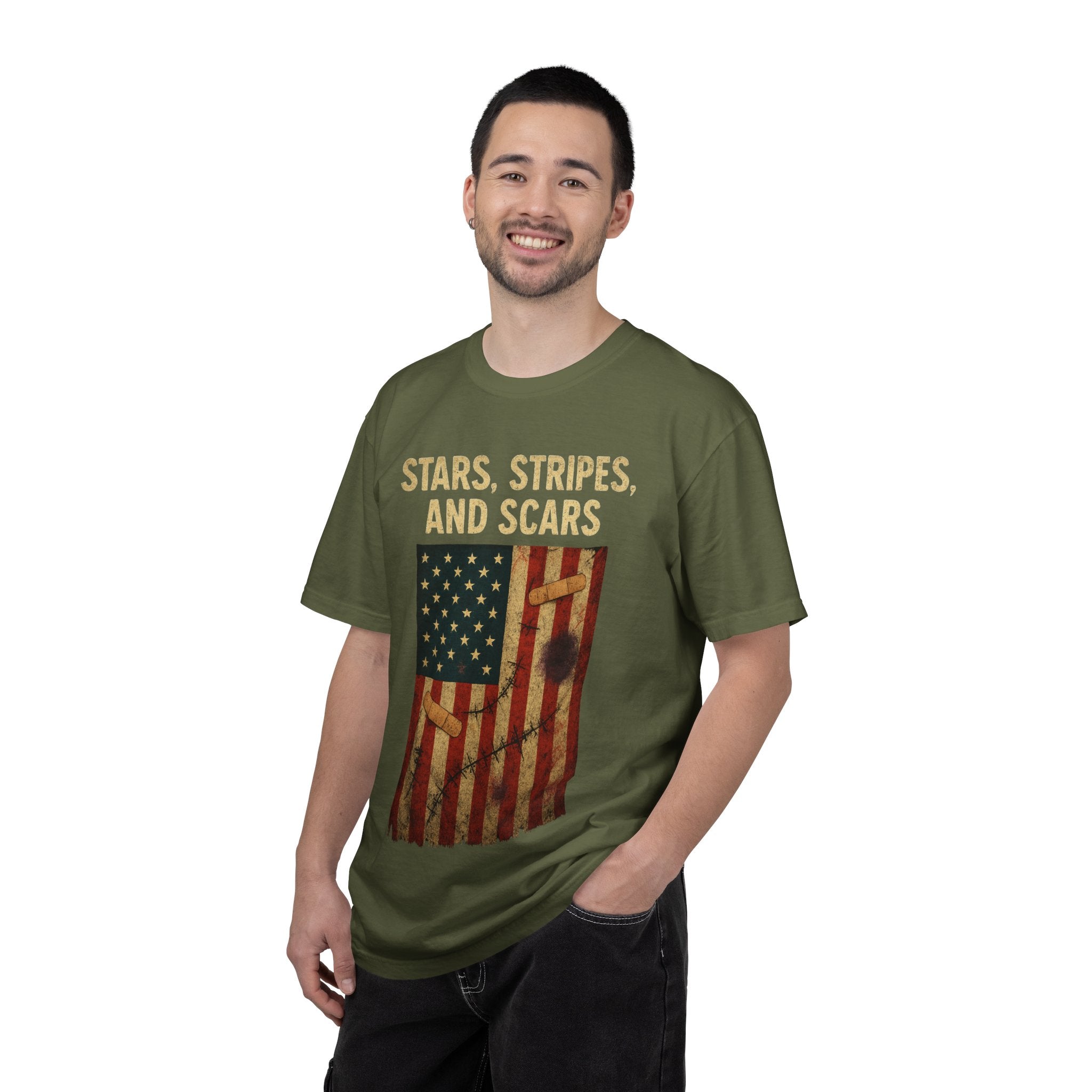 "STARS, STRIPES, AND SCARS" Unisex Garment-Dyed T-shirt