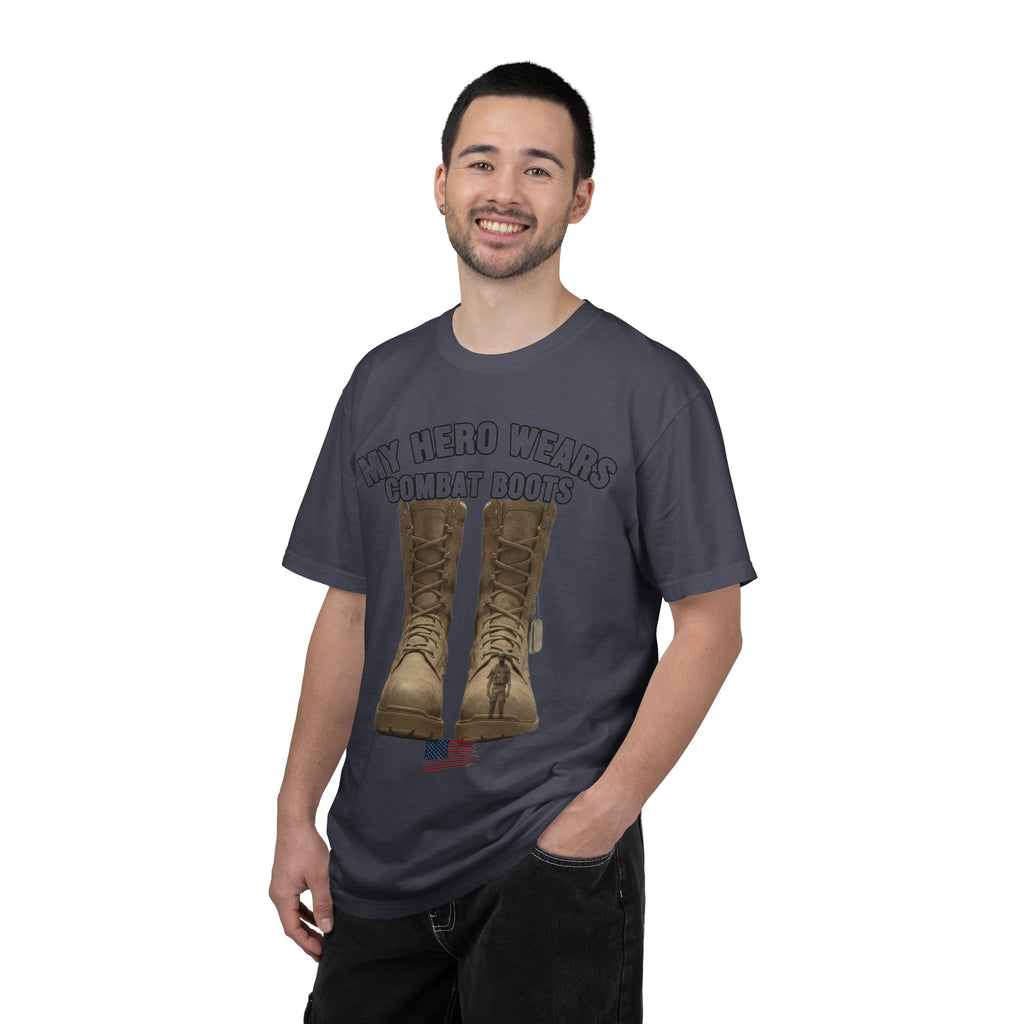 "My Hero Wears Combat Boots" Unisex Garment-Dyed T-shirt