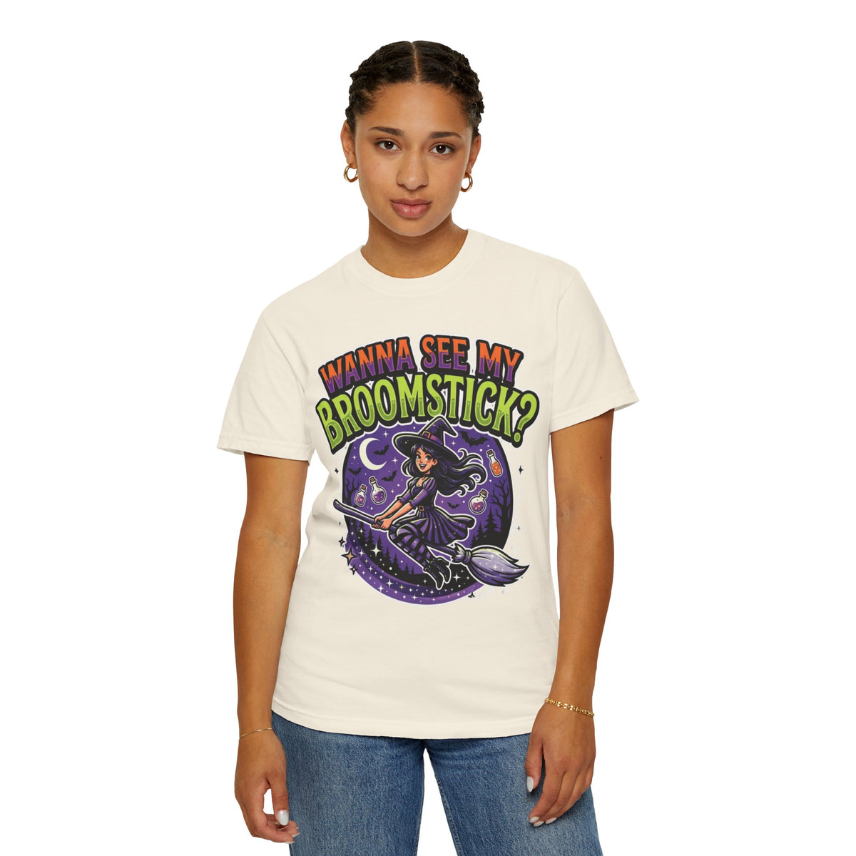 Color: Ivory | Wanna See My Broomstick Unisex Garment-Dyed Tee