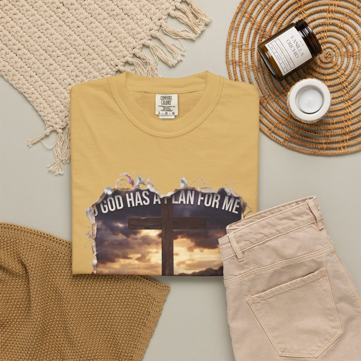 "God Has A Plan For Me" Unisex Garment-Dyed Tee