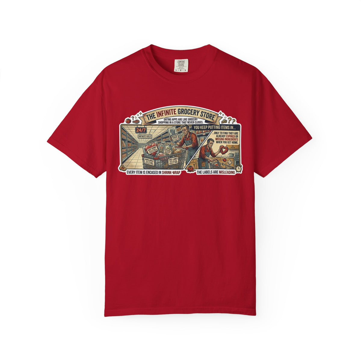 Color: Red | Infinite Grocery Store Unisex Garment-Dyed Tee