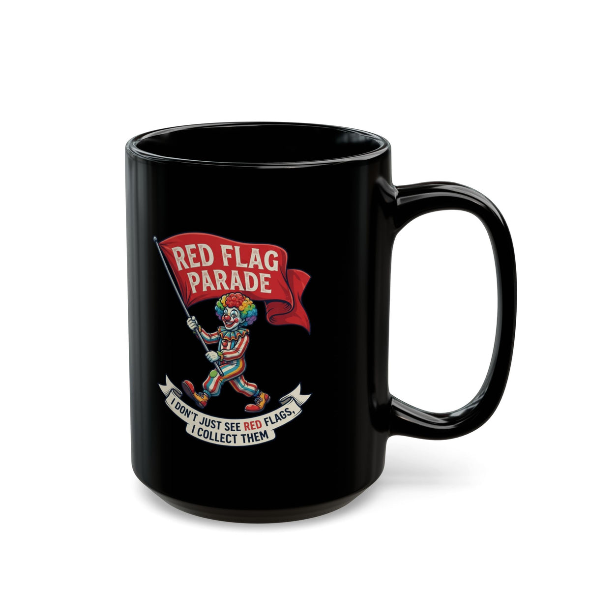"Red Flag Parade" Black Ceramic Mug