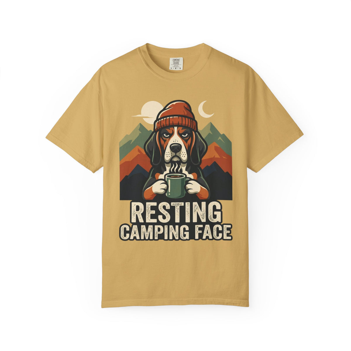 Color: Mustard | Resting Camping Face Unisex Garment-Dyed Tee