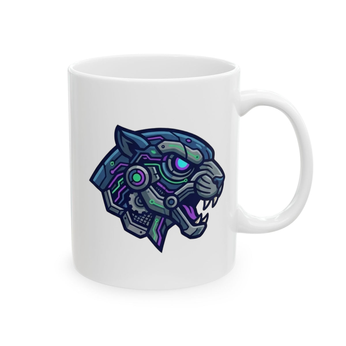 "Cyber Panther" White Ceramic Mug — Graphic