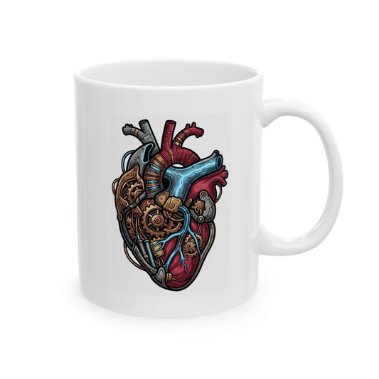 "Mechanical Heart" White Ceramic Mug