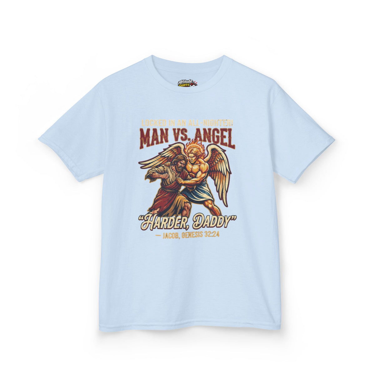 Color: Light Blue | Good Book Series Man vs Angel Kids Tee