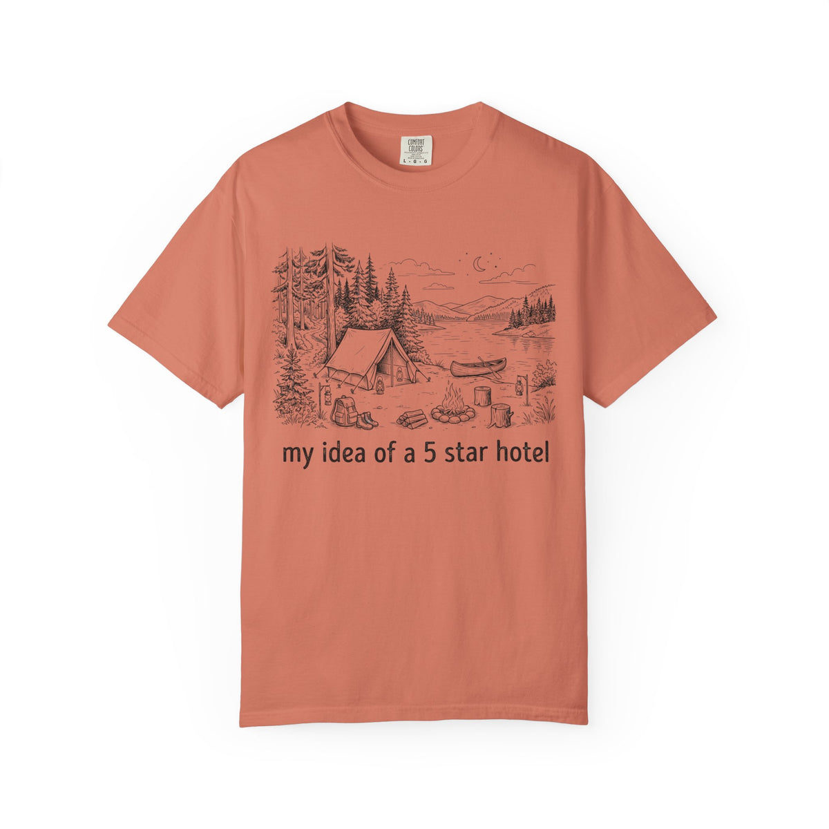 Color: Terracotta | Five Star Hotel Black Line Art Unisex Garment-Dyed Tee