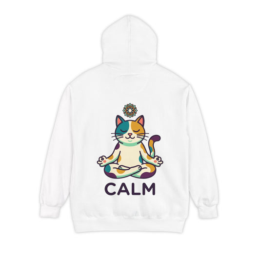 Color: White | Cat CALM Garment-Dyed Hoodie
