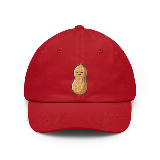 Color: Red | Warning Contains Nuts Dad Hat — Graphic