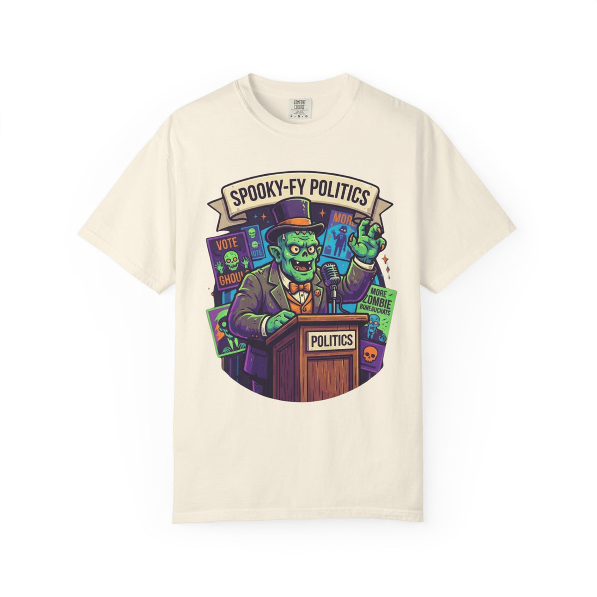 Color: Ivory | Spooky-Fy Politics Unisex Garment-Dyed Tee