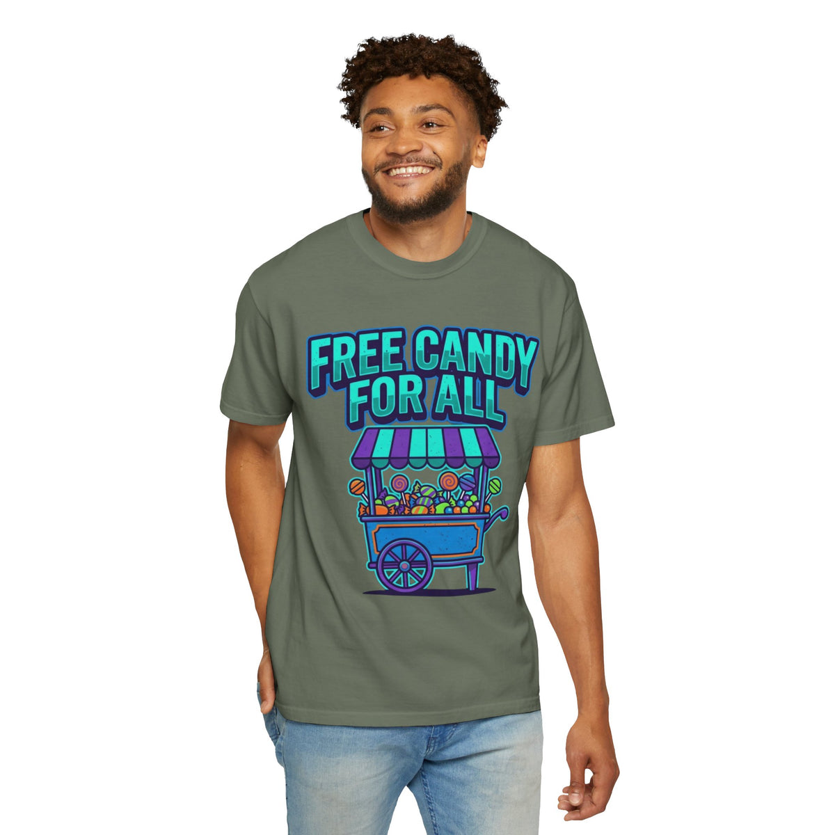Color: Moss | Free Candy For All Unisex Garment-Dyed Tee