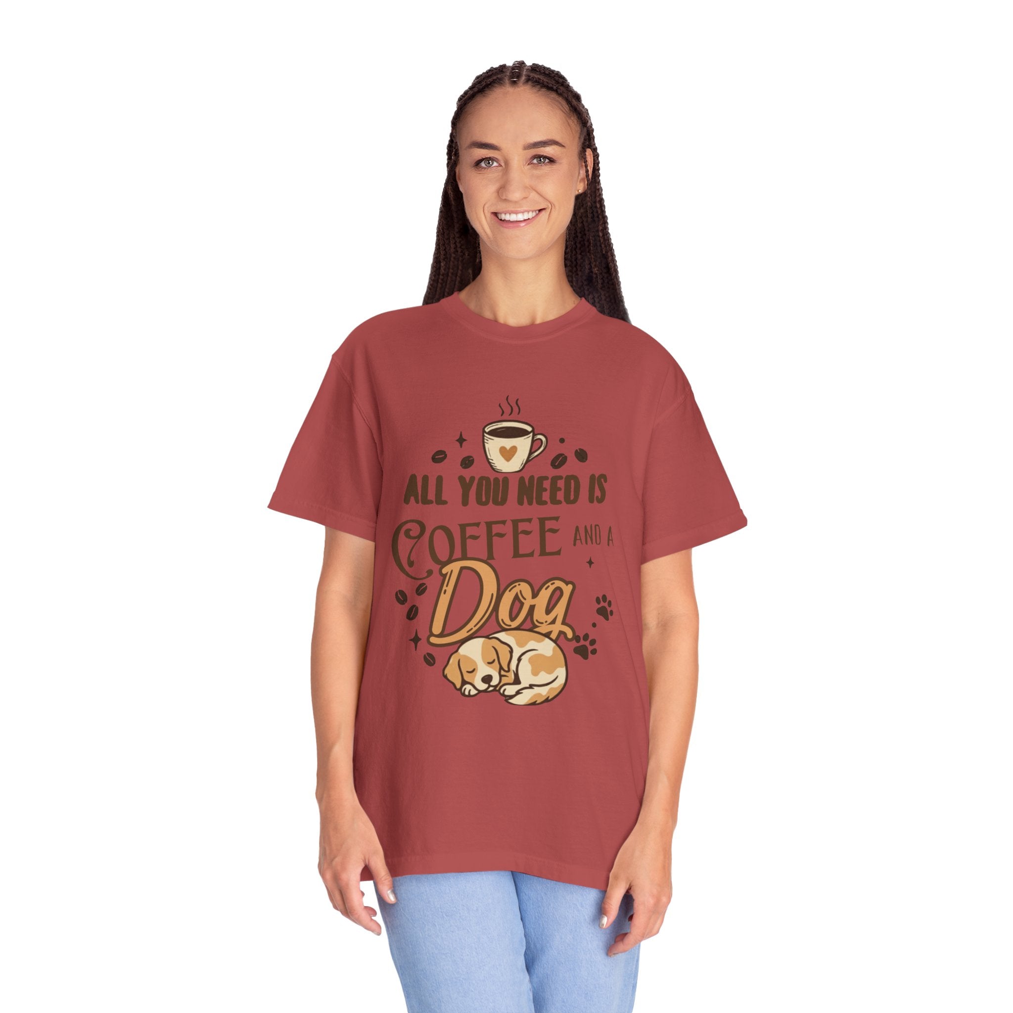 "Coffee and a Dog" Unisex Garment-Dyed Tee