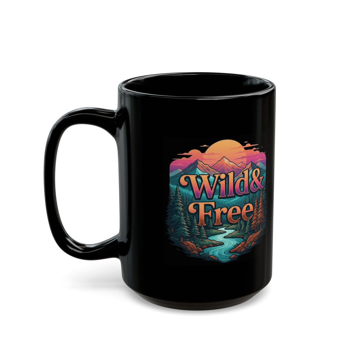 "Wild & Free" Black Ceramic Mug