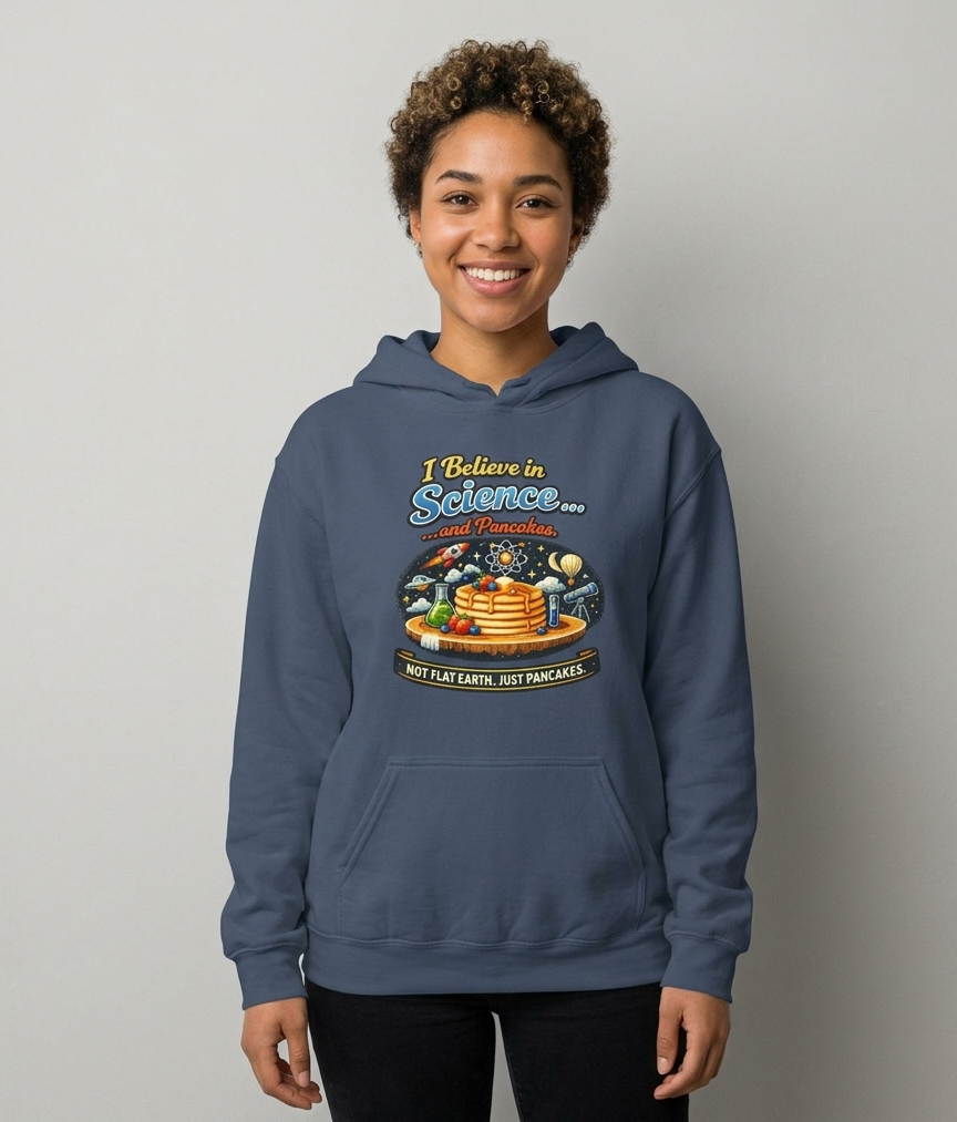 Color: Denim | Science & Pancakes: My Two Moods | Garment-Dyed Hoodie — AttitudeShirts